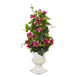 Nearly Natural 9599 29" Artificial Green & Pink Bougainvillea Climbing Plant in White Urn