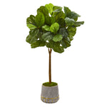 Nearly Natural T1179 41" Artificial Green Real Touch Fiddle Leaf Tree in Stoneware Planter with Gold Trimming