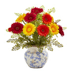 Nearly Natural Gerber Daisy and Maiden Hair Artificial Arrangement in Vase