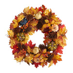 Nearly Natural W1188 26`` Fall Pumpkin, Gourd, Pinecone Artificial Autumn Wreath