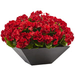 Nearly Natural Geranium with Black Planter UV Resistant (Indoor/Outdoor)