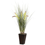 Nearly Natural 6745 33" Artificial Green Grass with Cattails & Bamboo Planter