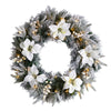 Nearly Natural W1307 24`` Flocked Poinsettia and Pine Artificial Christmas Wreath