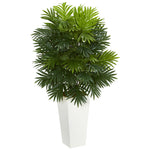 Nearly Natural 6387 40" Artificial Green Areca Palm Plant in White Tower Planter