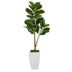Nearly Natural T2575 4` Fiddle Leaf Fig Artificial Tree in White Metal Planter