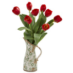 Nearly Natural 19`` Tulip Artificial Arrangement in Floral Pitcher