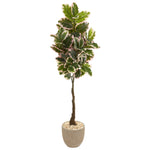 Nearly Natural 9674 70" Artificial Green Real Touch Variegated Rubber Leaf Tree in Sandstone Planter