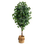 Nearly Natural T2890 6` Ficus Artificial Tree with Natural Jute Planter with Tassels