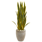 Nearly Natural 9183 3.5' Artificial Green Sansevieria Plant in Sand Colored Planter