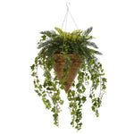 Nearly Natural 8584 41" Artificial Green Cycas & Ivy Plant in Hanging Basket