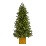 Nearly Natural 6` Manchester Fir Artificial Christmas Tree in Decorative Planter with 350 Clear Warm (Multifunction) LED Lights and 504 Bendable Branches