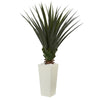 Nearly Natural 6390 5' Artificial Green Spiky Agave Plant in White Tower Planter