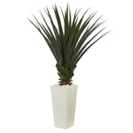Nearly Natural 6390 5' Artificial Green Spiky Agave Plant in White Tower Planter