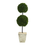 Nearly Natural 4` Boxwood Double Ball Artificial Topiary Tree in Country White Planter UV Resistant (Indoor/Outdoor)