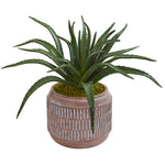 Nearly Natural 8658 14" Artificial Green Aloe Succulent Plant in Decorative Planter