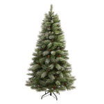 Nearly Natural 6` Snowed French Alps Mountain Pine Artificial Christmas Tree with 583 Bendable Branches and Pine Cones