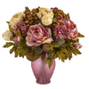 Nearly Natural 16``Peony Artificial Arrangement in Rose Colored Vase