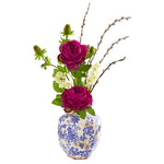 Nearly Natural 1866 Peony, Thistle & Dancing Daisy Artificial Arrangement