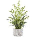 Nearly Natural Dancing Lady Orchid Artificial Arrangement in Marble Finished Vase