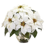 Nearly Natural A1244 14" Artificial White Poinsettia Arrangement in Designer Silver Bowl