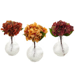 Nearly Natural 4129-S3 12" Artificial Autumn Hydrangea with Vase, Multicolor, Set of 3