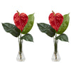 Nearly Natural Anthurium w/Bud Vase Silk Flower Arrangement (Set of 2)