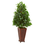 Nearly Natural 9360 4' Artificial Green Bay Leaf Topiary Tree in Decorative Planter