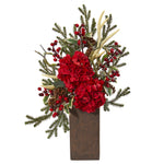 Nearly Natural A1134 25" Artificial Red Hydrangea & Holly Berry Arrangement