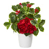 Nearly Natural A1090 14" Artificial Green & Red Hydrangea & Holly Leaf Arrangement in White Vase