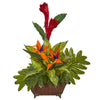 Nearly Natural 1916 30" Artificial Green Bird of Paradise & Mix Greens Arrangement