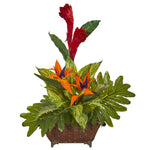 Nearly Natural 1916 30" Artificial Green Bird of Paradise & Mix Greens Arrangement