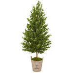 Nearly Natural 9345 5' Artificial Green Olive Cone Topiary Tree in Farmhouse Planter