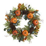 Nearly Natural 24`` Pumpkins, Pine Cones and Berries Fall Artificial Wreath