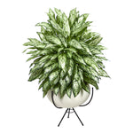 Nearly Natural P1582 4’ Silver Queen Artificial Plant in White Planter with Metal Stand
