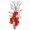 Nearly Natural 1928 36" Artificial Red Autumn Phalaenopsis Arrangement in Silver Vase