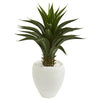 Nearly Natural 8096 3' Artificial Green Agave Plant in White Planter