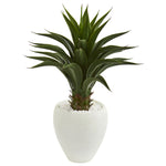 Nearly Natural 8096 3' Artificial Green Agave Plant in White Planter