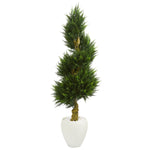 Nearly Natural 5760 5' Artificial Green Cypress Spiral Tree in White Oval Planter, UV Resistant (Indoor/Outdoor)