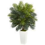 Nearly Natural 6388 45" Artificial Green Areca Palm Plant in White Tower Planter