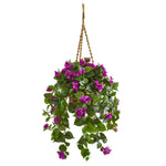 Nearly Natural 8374 28" Artificial Green & Purple Bougainvillea Plant in Hanging Basket