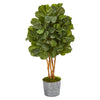 Nearly Natural 9838 50`` Fiddle Leaf Fig Artificial Tree in Tin Planter Black