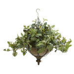 Nearly Natural 8725 23" Artificial Green Dusty Miller Plant in Hanging Bowl