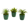 Nearly Natural 8199-S3 8" Artificial Green Mini Agaves Plant in Green Planter, Set of 3
