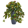 Nearly Natural 8694 28" Artificial Green Strawberry Plant in Gray Planter