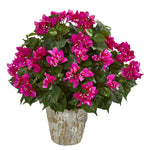 Nearly Natural 8402 21" Artificial Green & Pink Bougainvillea Plant in Weathered Oak Planter