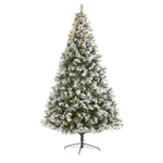 Nearly Natural 9` Flocked Oregon Pine Artificial Christmas Tree with 600 Clear Lights and 1580 Bendable Branches