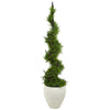 Nearly Natural T1196 4.5' Artificial Green Cypress Spiral Topiary Tree in White Planter