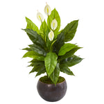 Nearly Natural 9510 44" Artificial Green Real Touch Spathiphyllum Plant in Metal Bowl