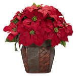 Nearly Natural Poinsettia w/Decorative Vase Silk Arrangement