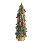 Nearly Natural 24`` Flocked Christmas Artificial Tree with Berries and Pine Cones